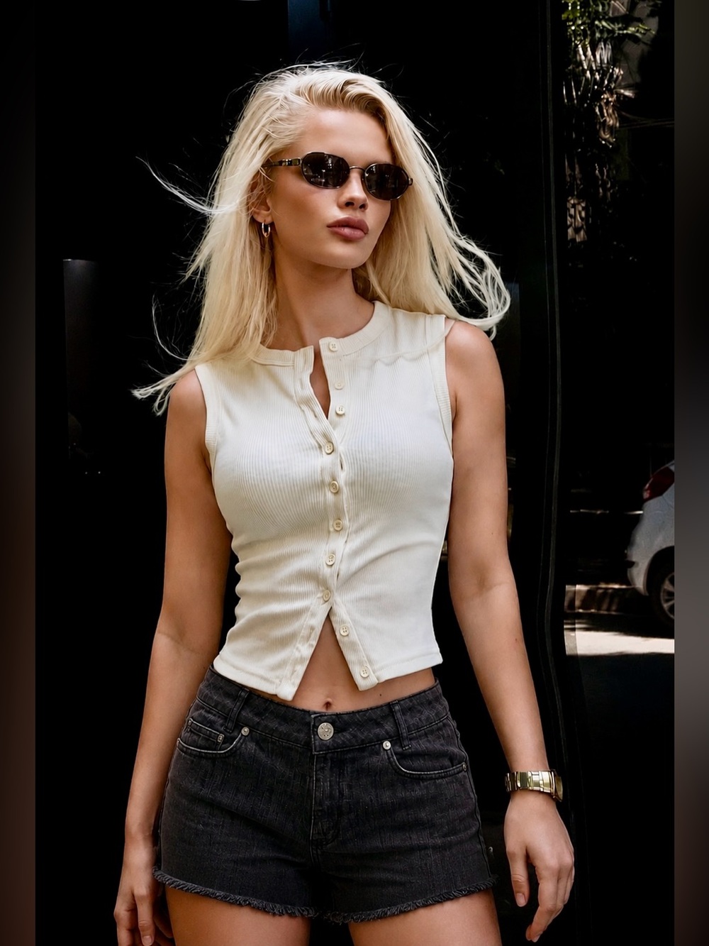SANDRO PARIS Low Rise Black Frayed Denim Shorts